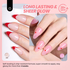 Beetles jelly kit on nails before curing showing warm peach glow.