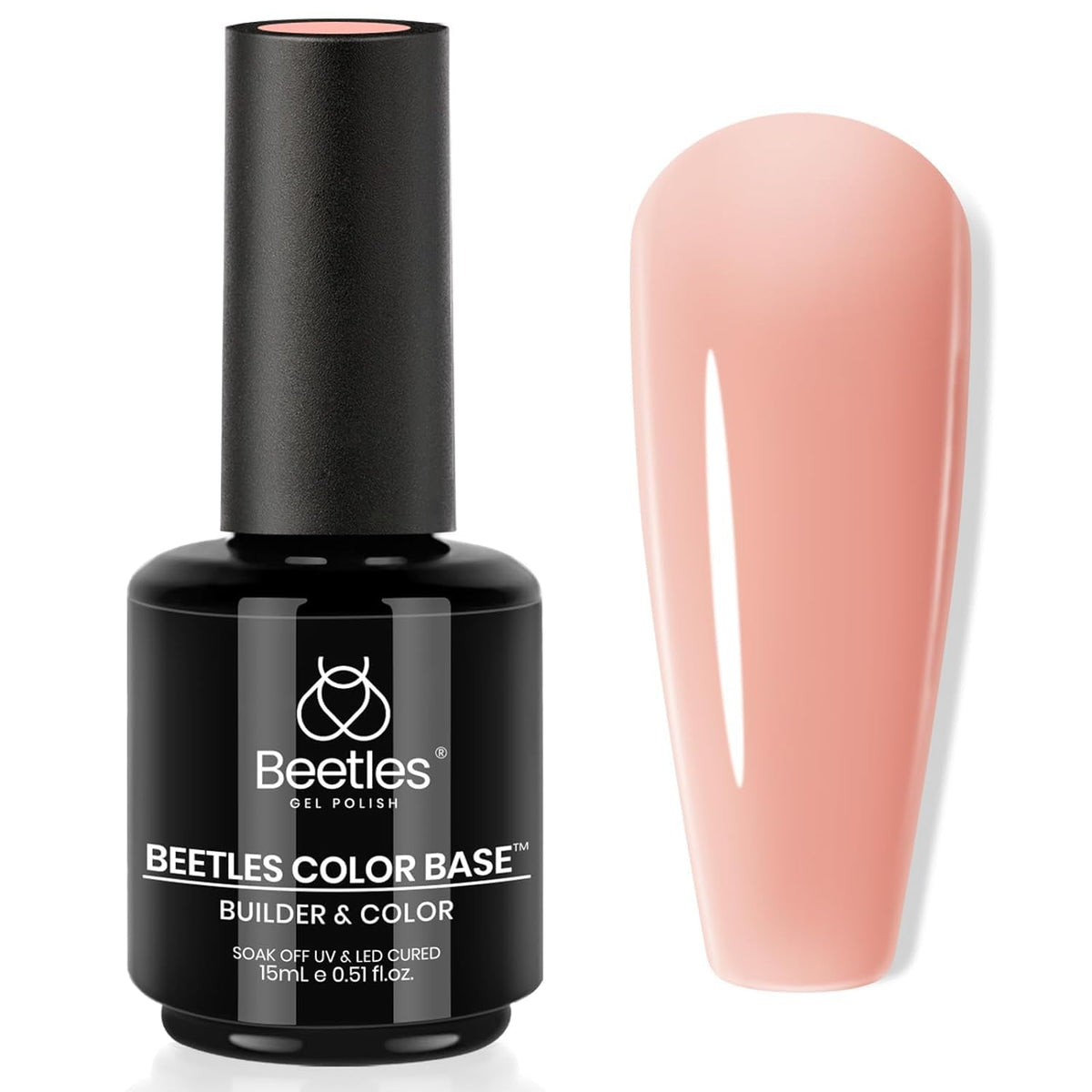Beetles Nude Base Gel bottle closeup showing nude color for natural-looking nails