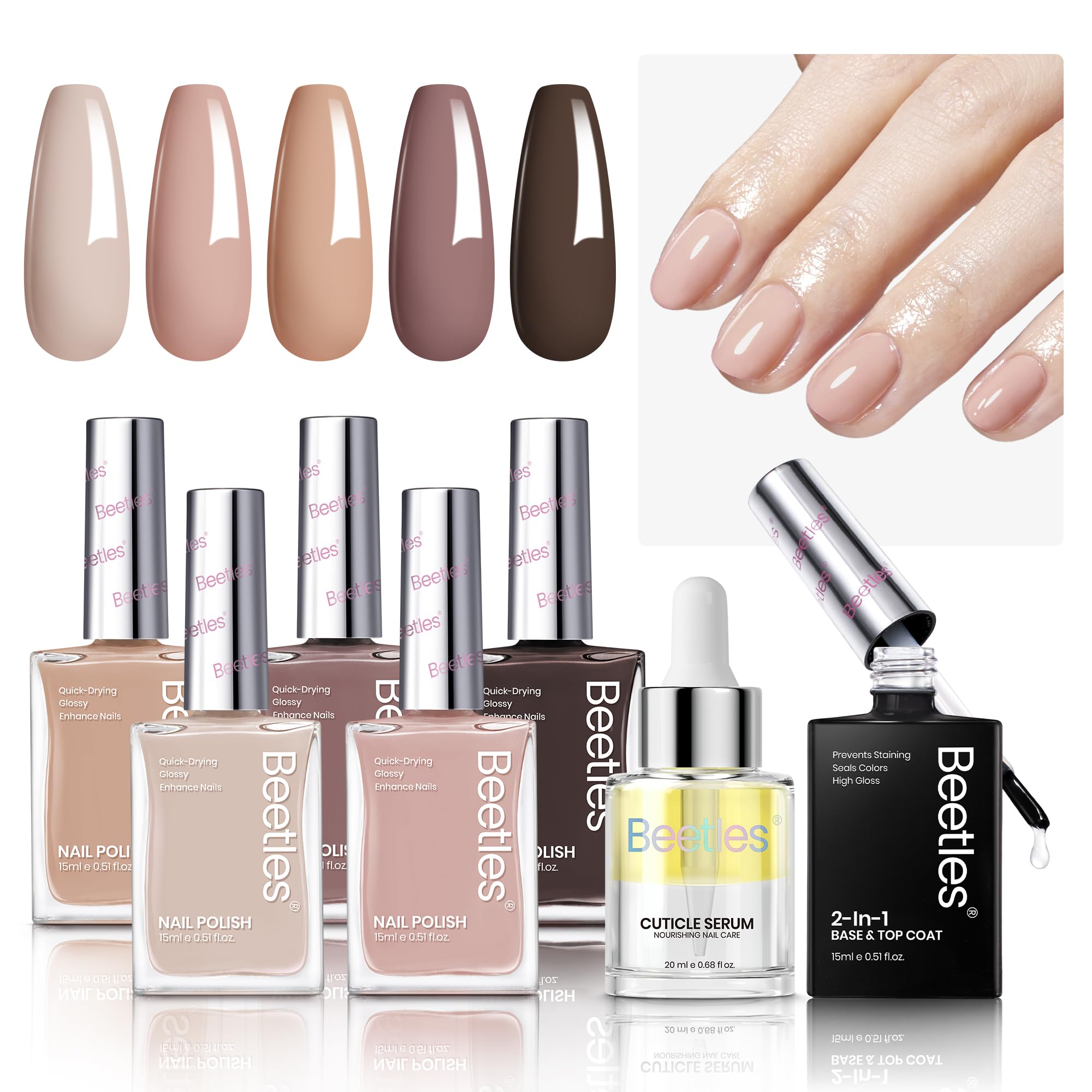 Beetles Nude Nail Polish Set 7Pcs close-up showing glossy nude shade with lasting shine.