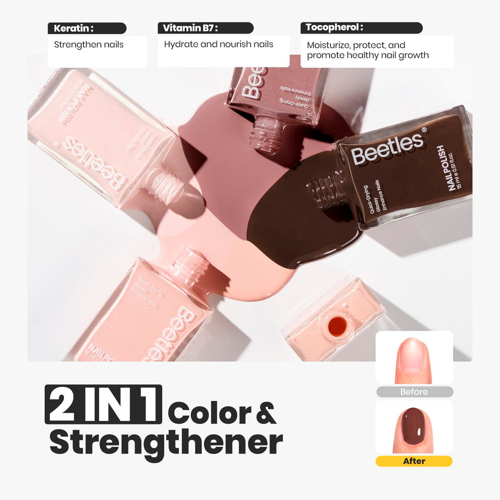 Beetles Nude Nail Polish Set cuticle serum application demonstrates nourishing nail care.