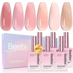 Beetles Nude Pink Gel Nail Polish Set closeup of six shades for elegant nails
