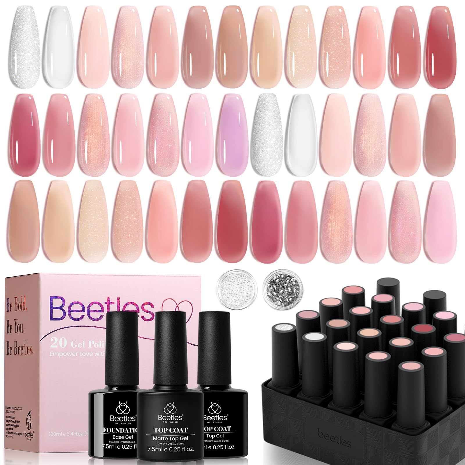 Beetles Nude Pink Gel Nail Polish Set closeup showcasing jelly colors for chic everyday nails.