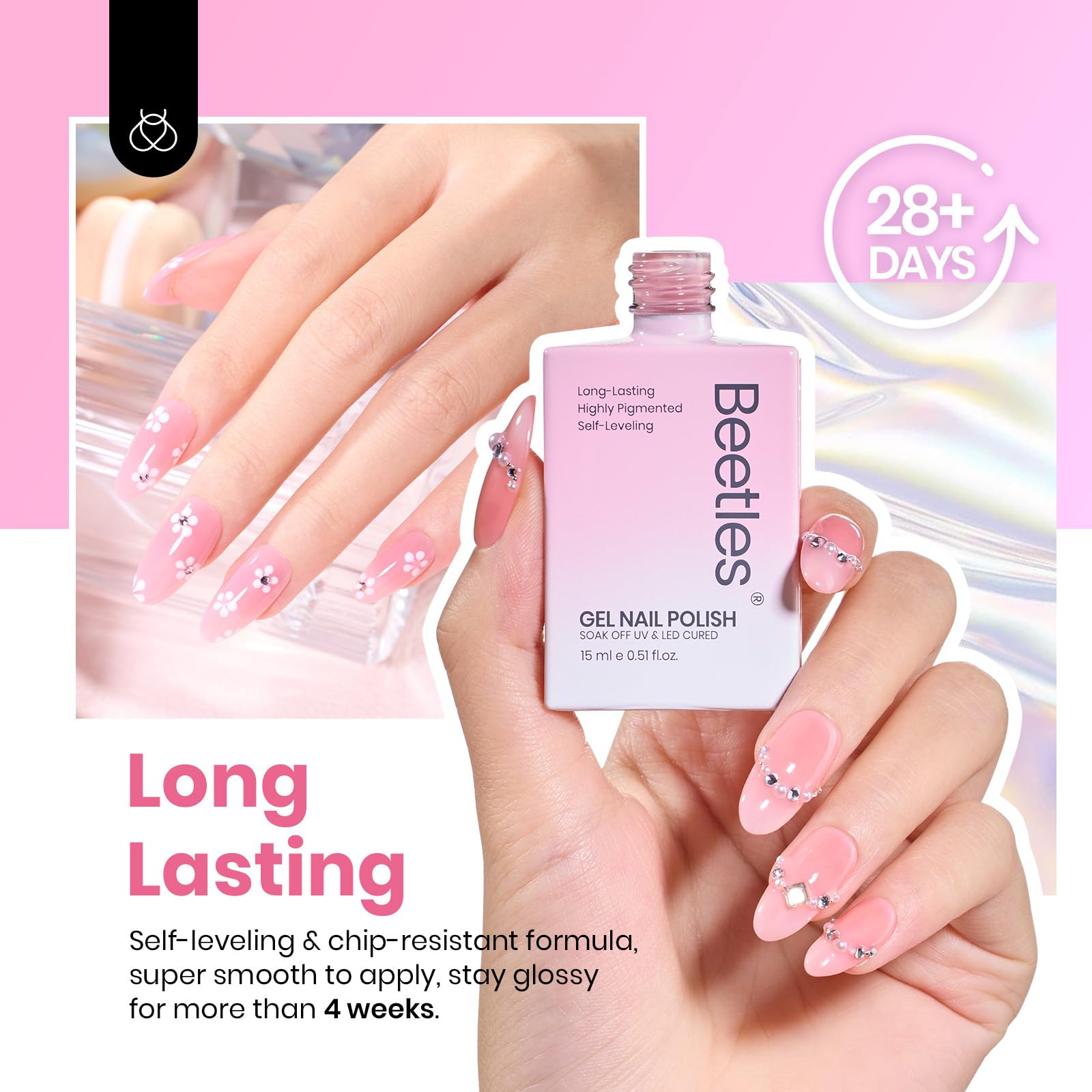 Beetles Nude Pink long-lasting gel polish swatch demonstrating 28+ days wear