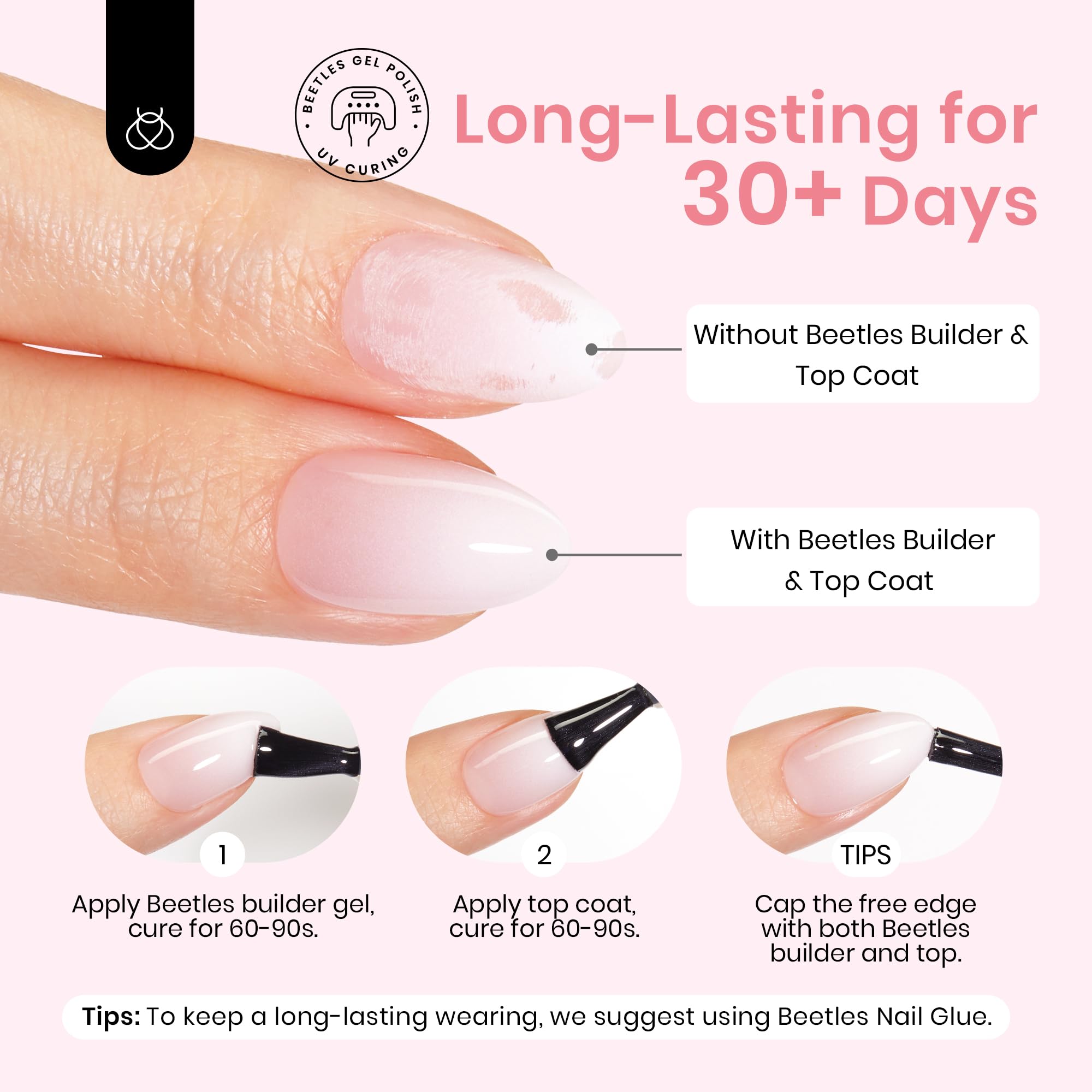 Beetles Ombre Press On Nails glue-on usage enables quick, durable manicure with gel top coat.