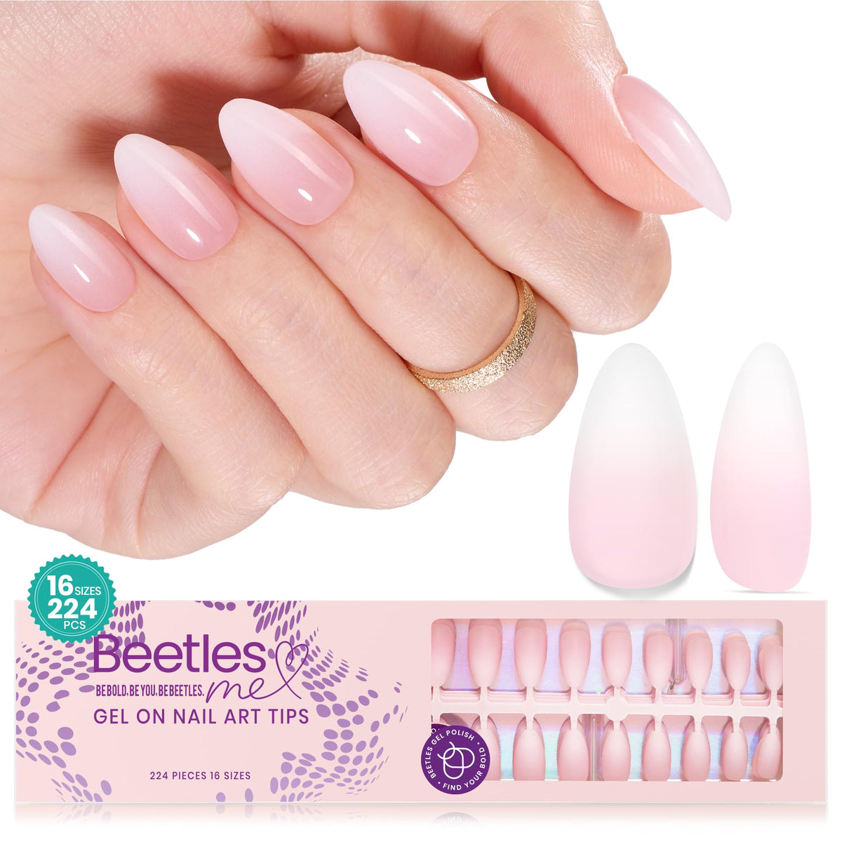 Beetles Ombre Press On Nails pack front offers instant at-home salon-like nails.