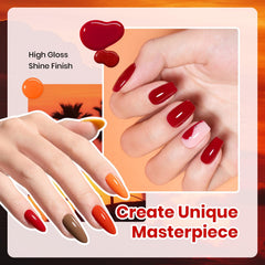 Beetles Orange Gel Nail Polish Set application closeup reveals smooth formula and even coverage.