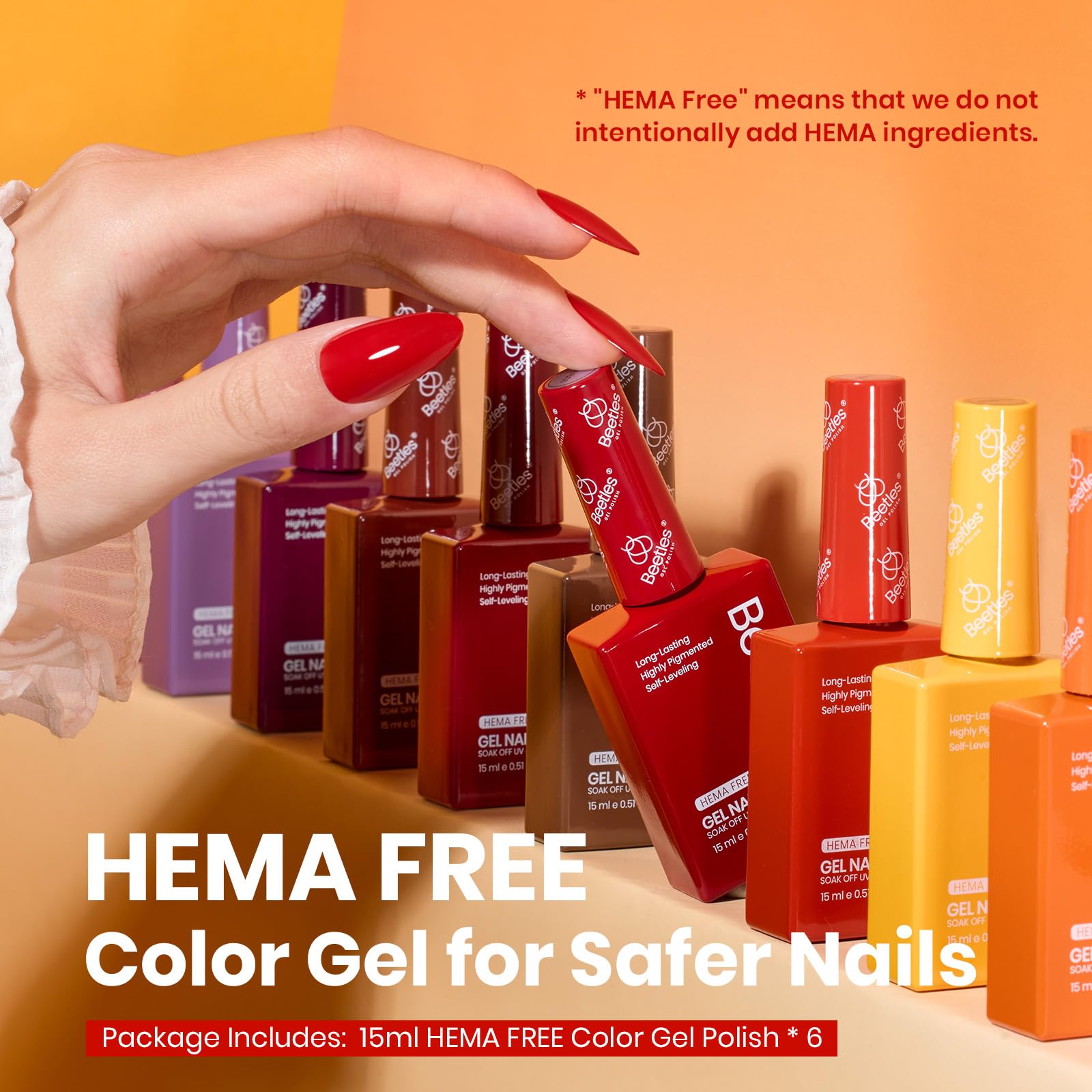 Beetles Orange Gel Nail Polish Set color swatches highlight rich Burgundy to Yellow tones.