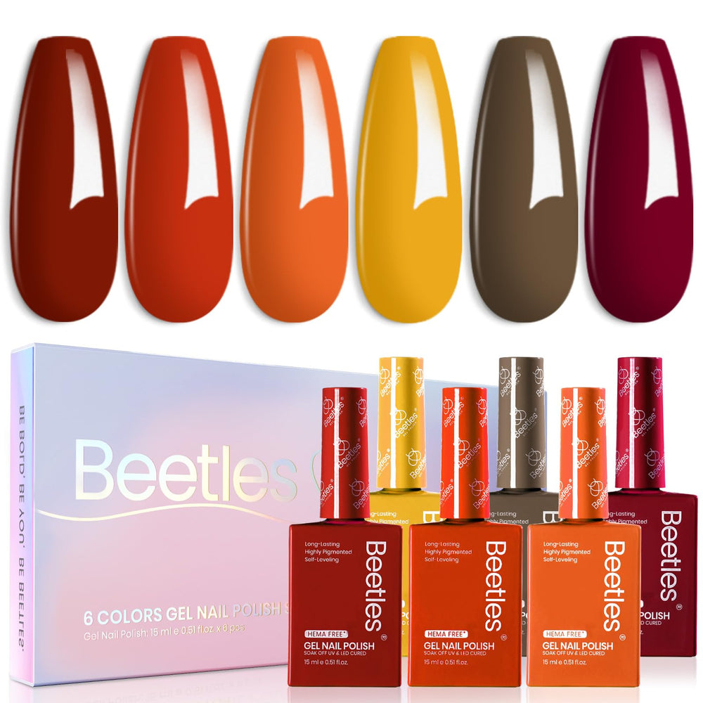 Beetles Orange Gel Nail Polish Set cruelty-free logo confirms ethical beauty choices.
