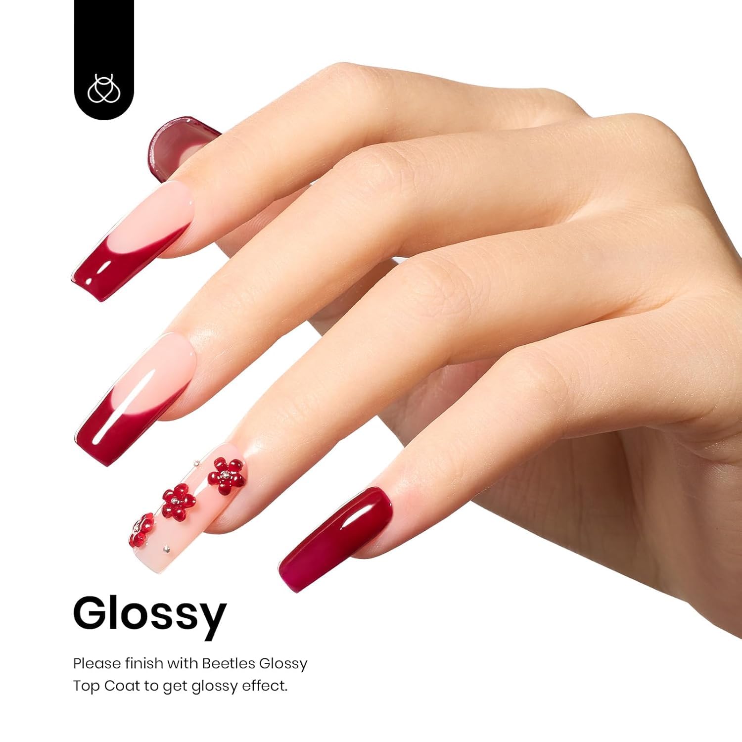 Beetles Oxblood Red nail-art-detail showcases versatile color for fall and holiday designs.
