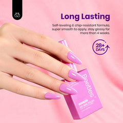 Beetles Pastel Gel Polish blue bottle reveals tranquil blue tone for chic, calm nails.