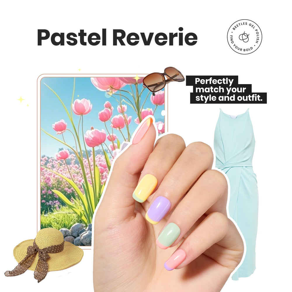 Beetles pastel nail-art application on nails with pastel palette.