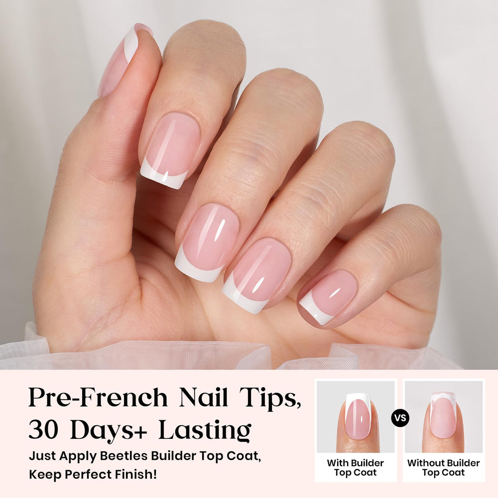 Beetles Peach French nails close-up highlighting soft peach tone and precise tips
