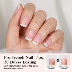 Beetles Peach French nails close-up highlighting soft peach tone and precise tips