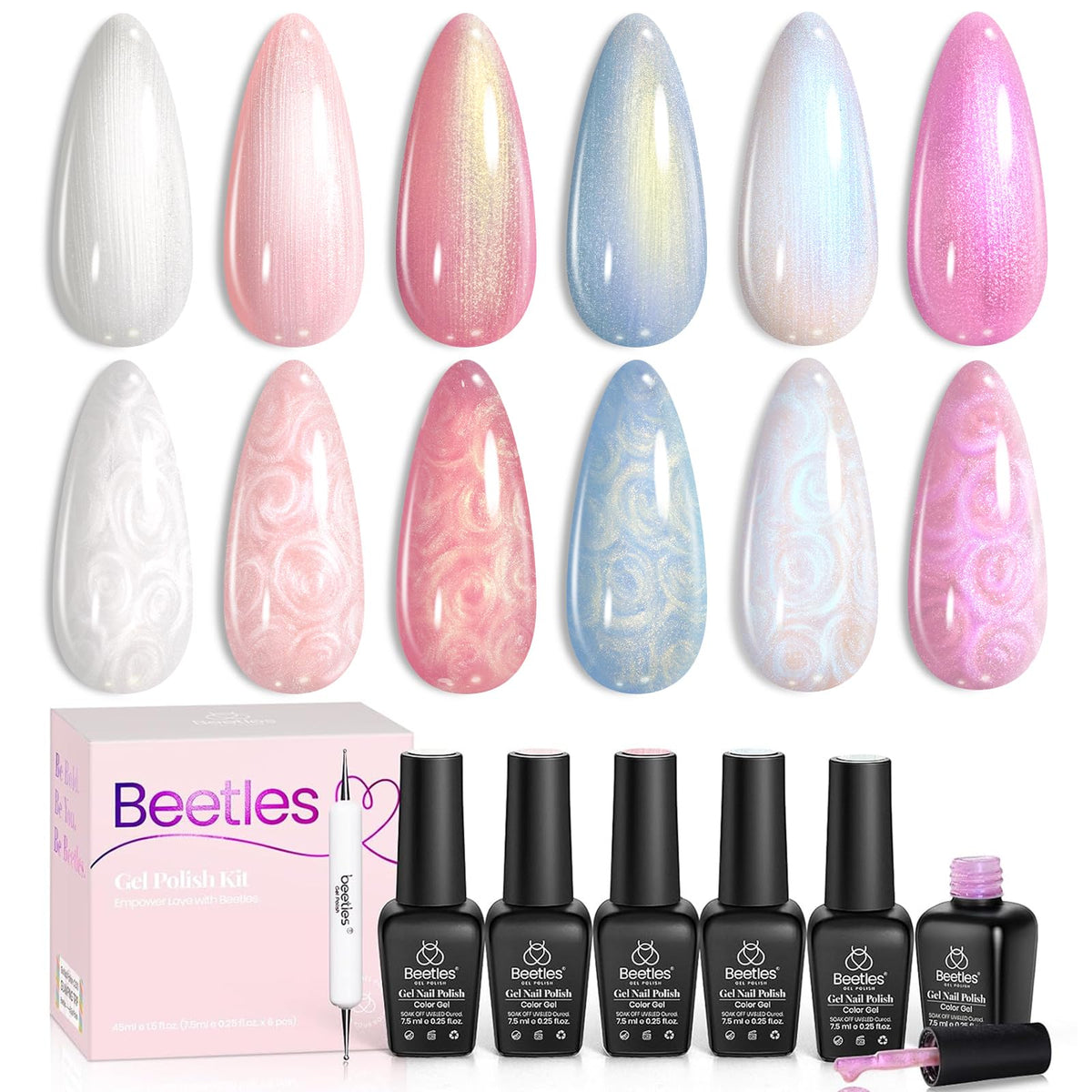 Beetles Pearl Gel Nail Polish Set Pearl White: glossy pearl finish for at-home mani