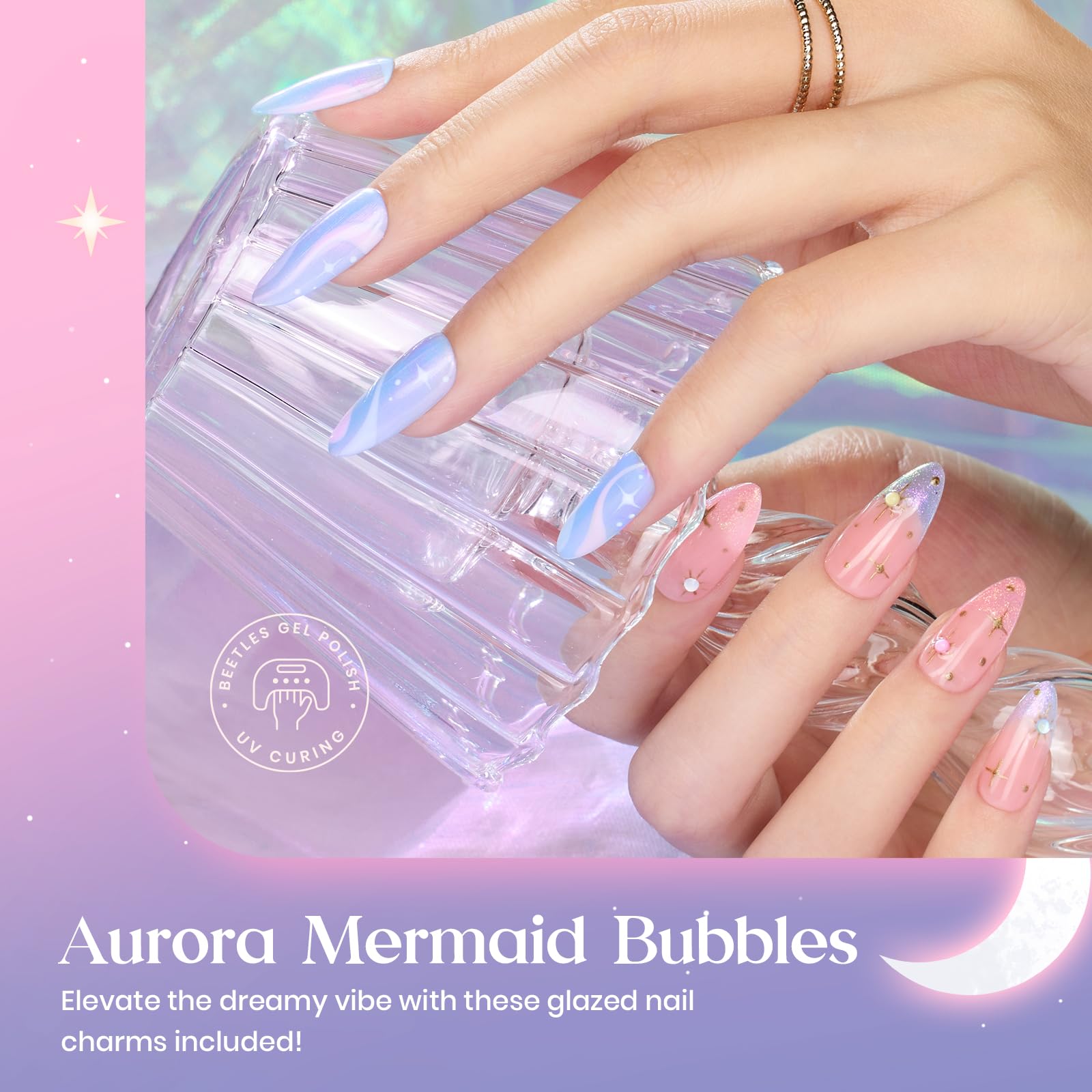 Beetles Pearl Gel Polish with pearlescent finish adds subtle glow.