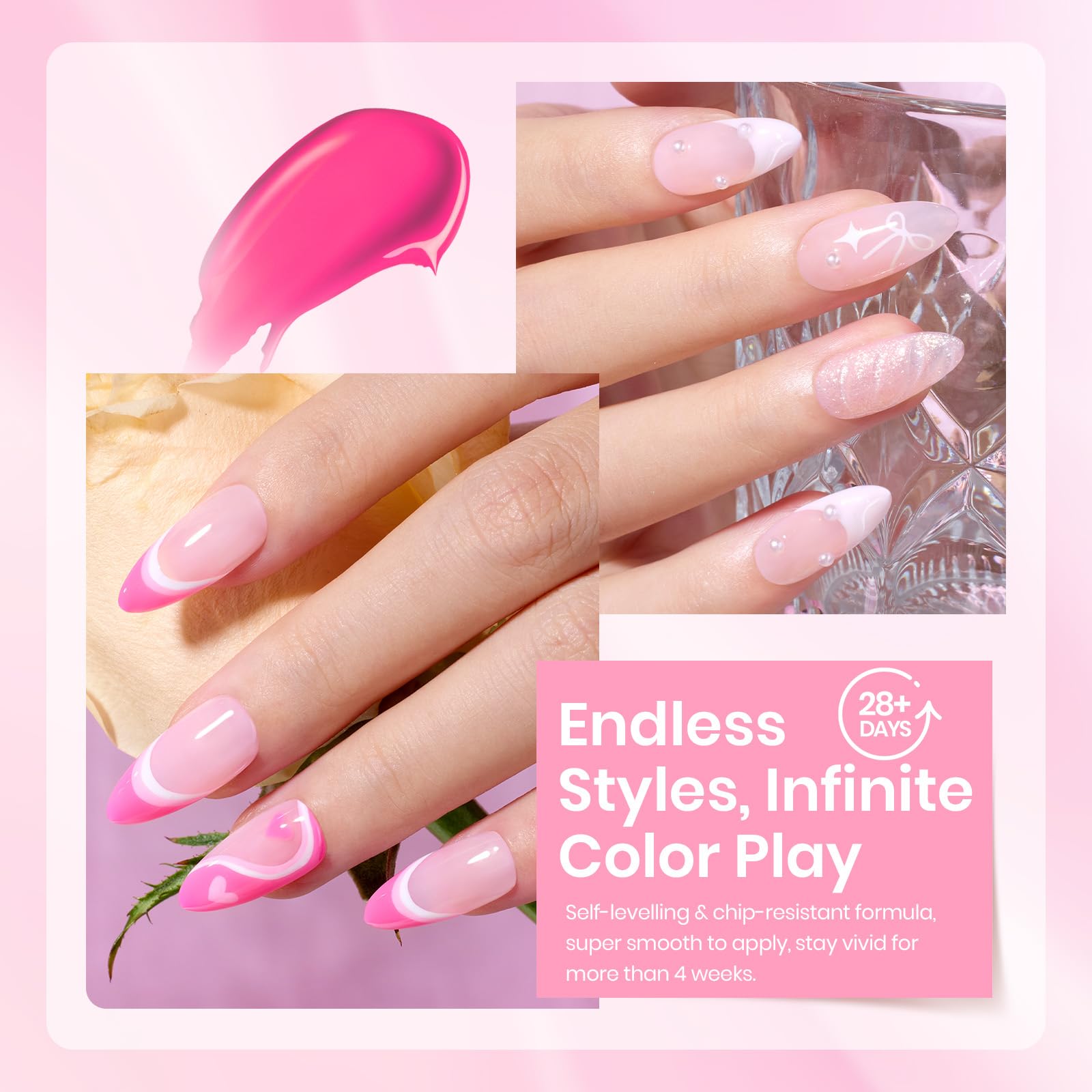 Beetles Pink Gel Nail Polish Baby Pink shades swatches for delicate manicures.