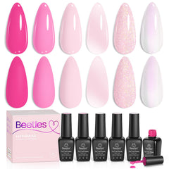 Beetles Pink Gel Nail Polish Set Blush Cotton collection swatches for chic daily wear.