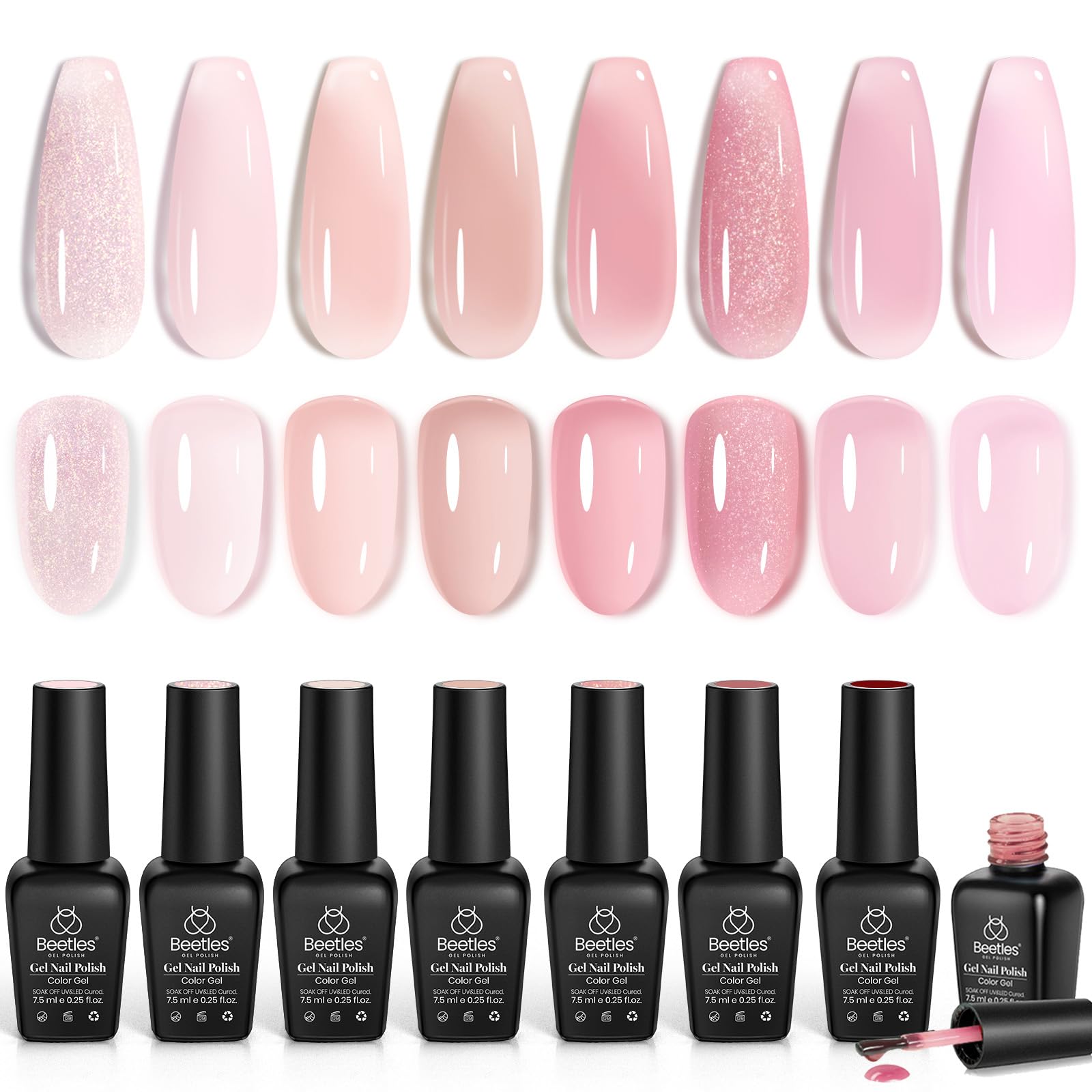 Beetles pink gel nail polish set bottle for salon-grade nude pink color at home.