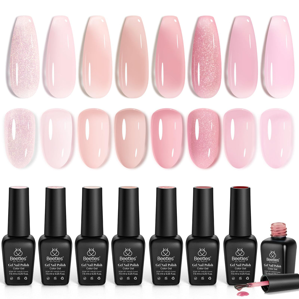 Beetles pink gel nail polish set bottle for salon-grade nude pink color at home.