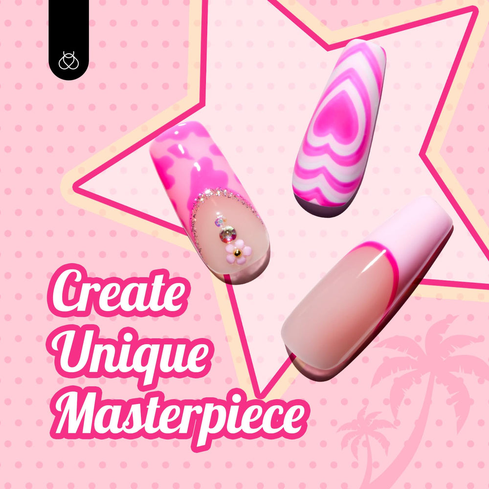 Beetles Pink Gel Polish bottle close-up highlights vivid color payoff and easy coverage.