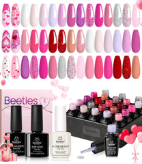 Beetles Pink Gel Polish Set swatches showcase color variety for versatile manicure ideas.