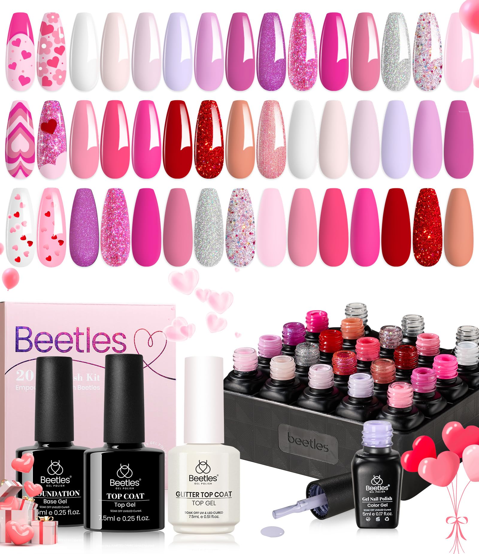 Beetles Pink Gel Polish Set color swatches for versatile manicures