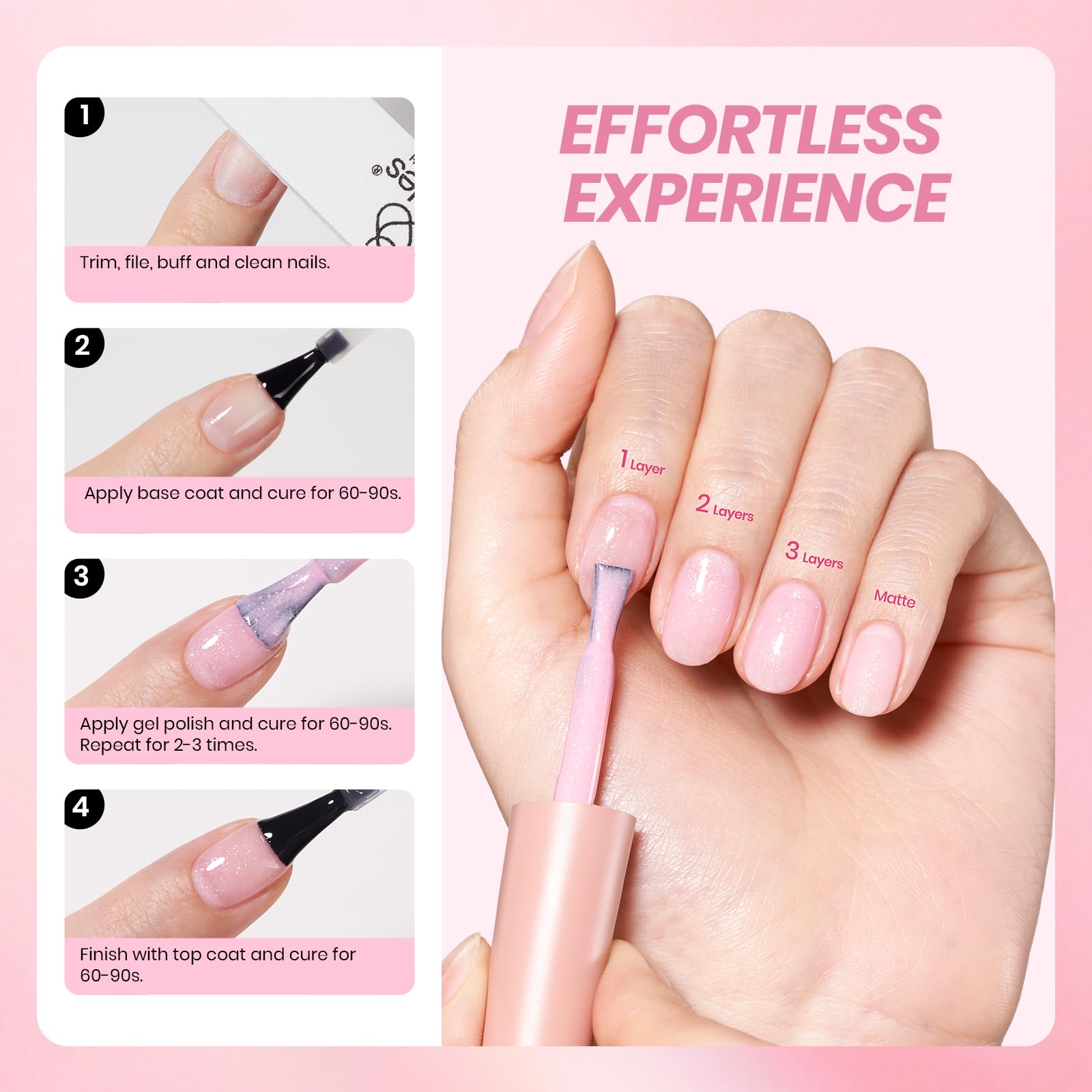 Beetles Pink Glitter Gel Polish Set French art demo shows elegant nail art possibilities