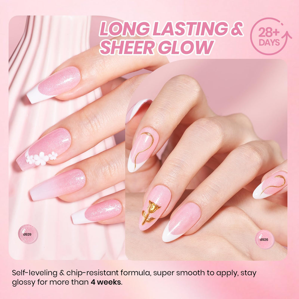 Beetles Pink Glitter Gel Polish Set jelly texture closeup demonstrates buildable translucency