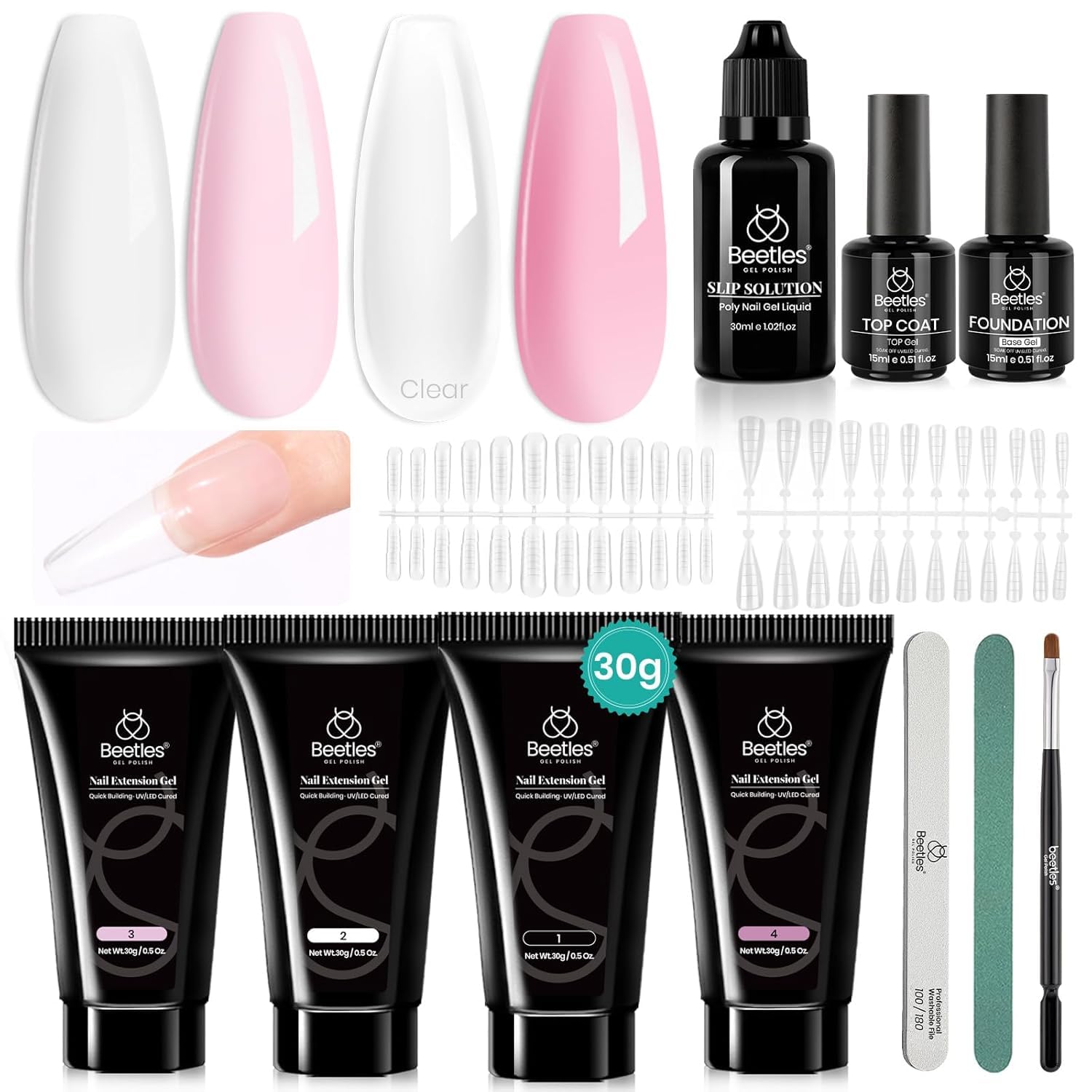 Beetles Poly Nail Extension Kit pink color swatch for at-home manicure convenience