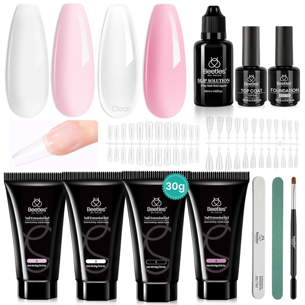 Beetles Poly Nail Extension Kit pink color swatch for at-home manicure convenience