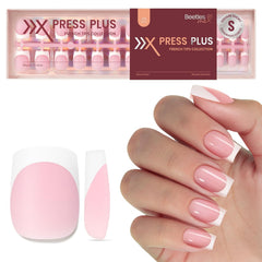 Beetles pre-french tips pink short square nails packfront — durable 4-in-1 press-on design.