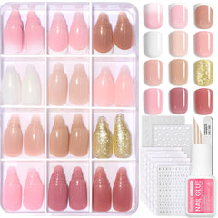 Beetles Press On Nails Kit Caramel Drift closeup demonstrates natural fit and glossy finish for everyday wear.