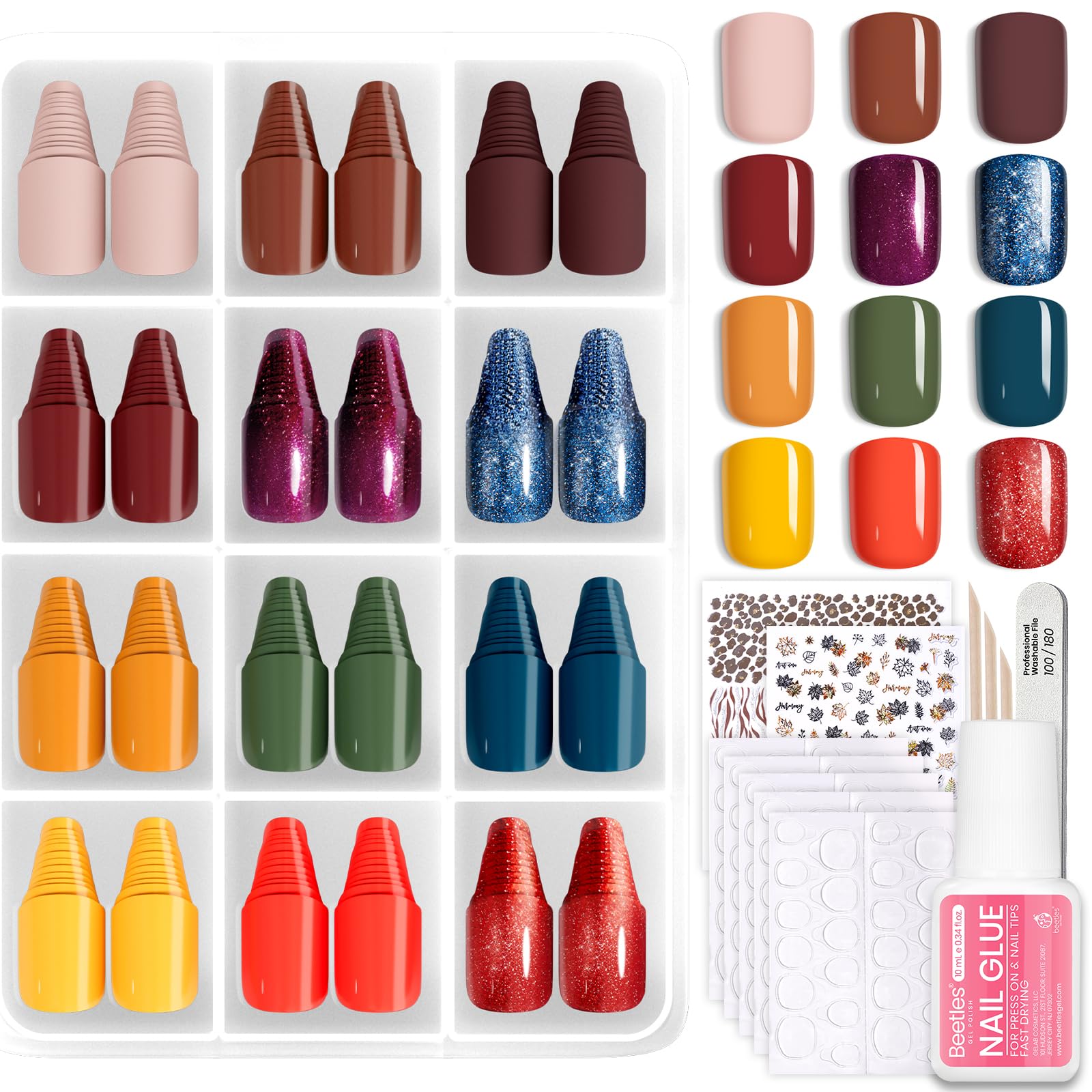 Beetles Press On Nails Kit Festival Glow packaging for easy, all-in-one manicure.