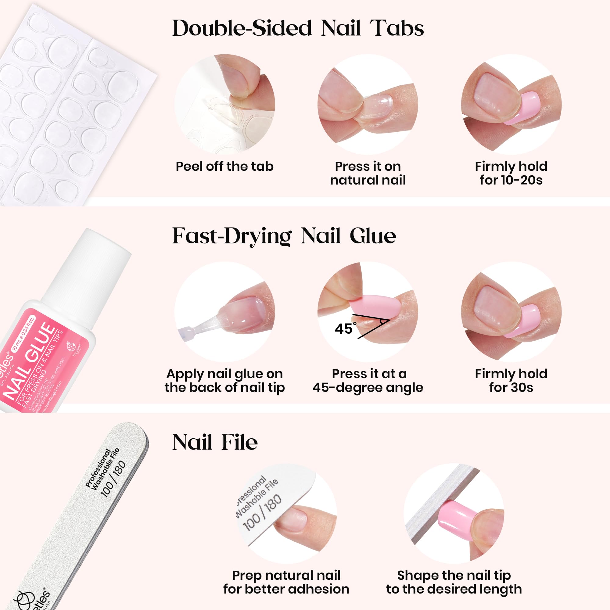 Beetles Press On Nails Kit French ombre nails for elegant edge.
