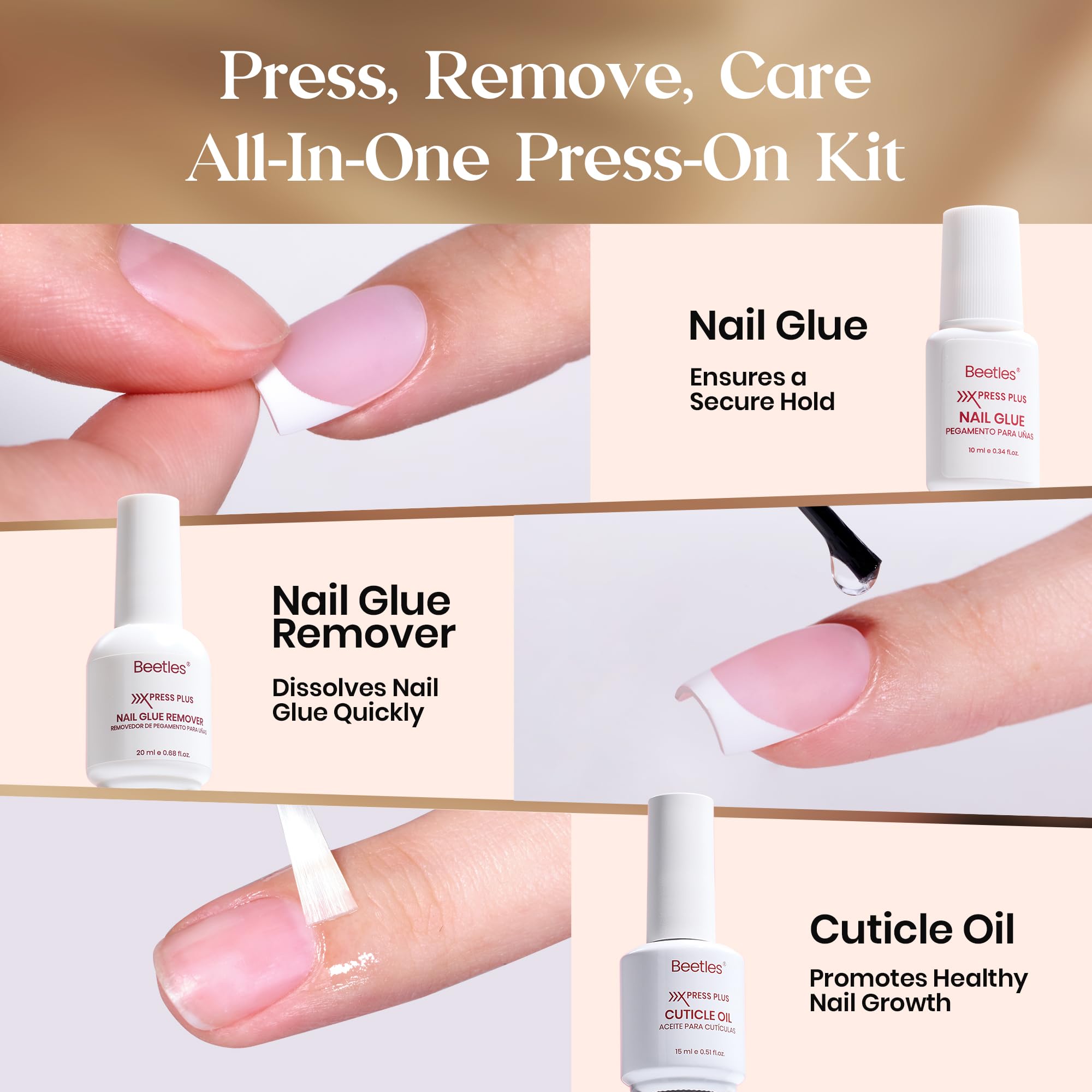Beetles press-on nails kit short square tips for quick, precise application