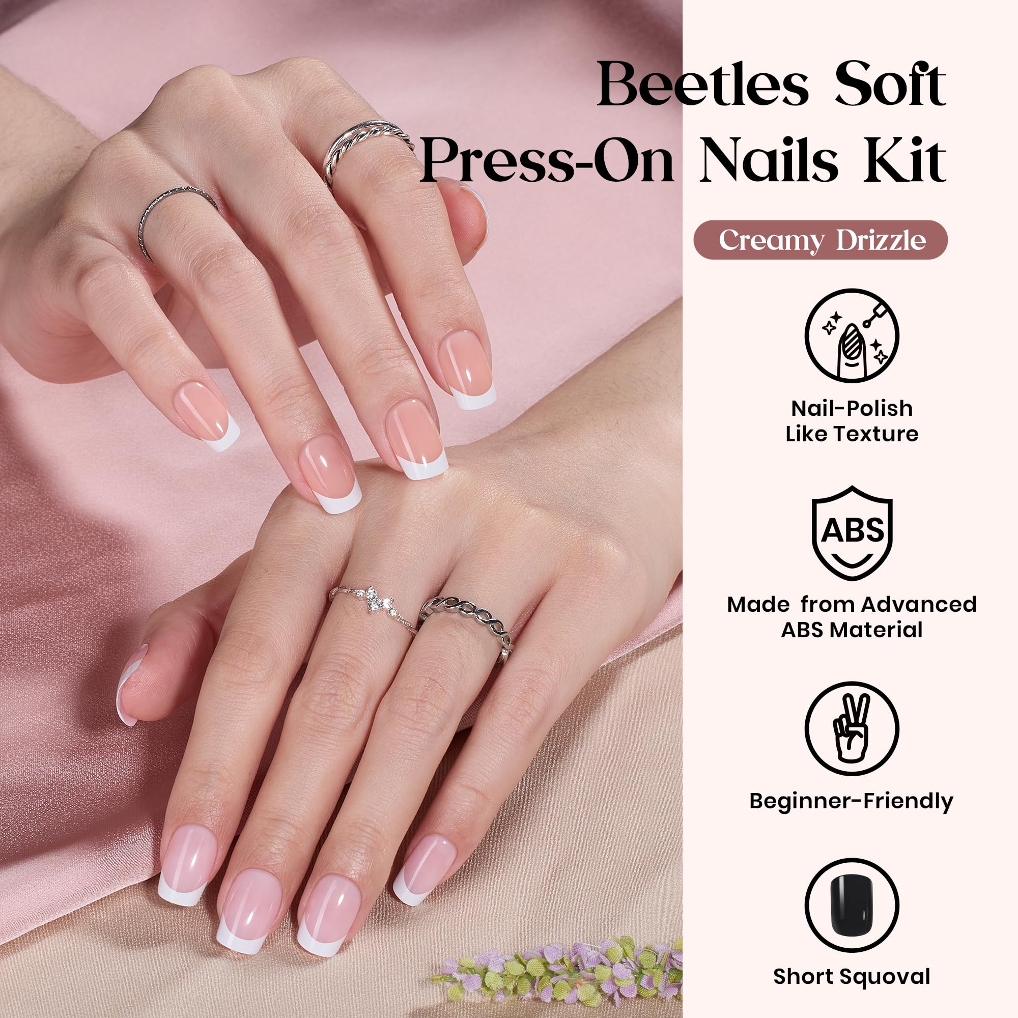 Beetles Press On Nails Short Square set for natural-looking everyday wear.