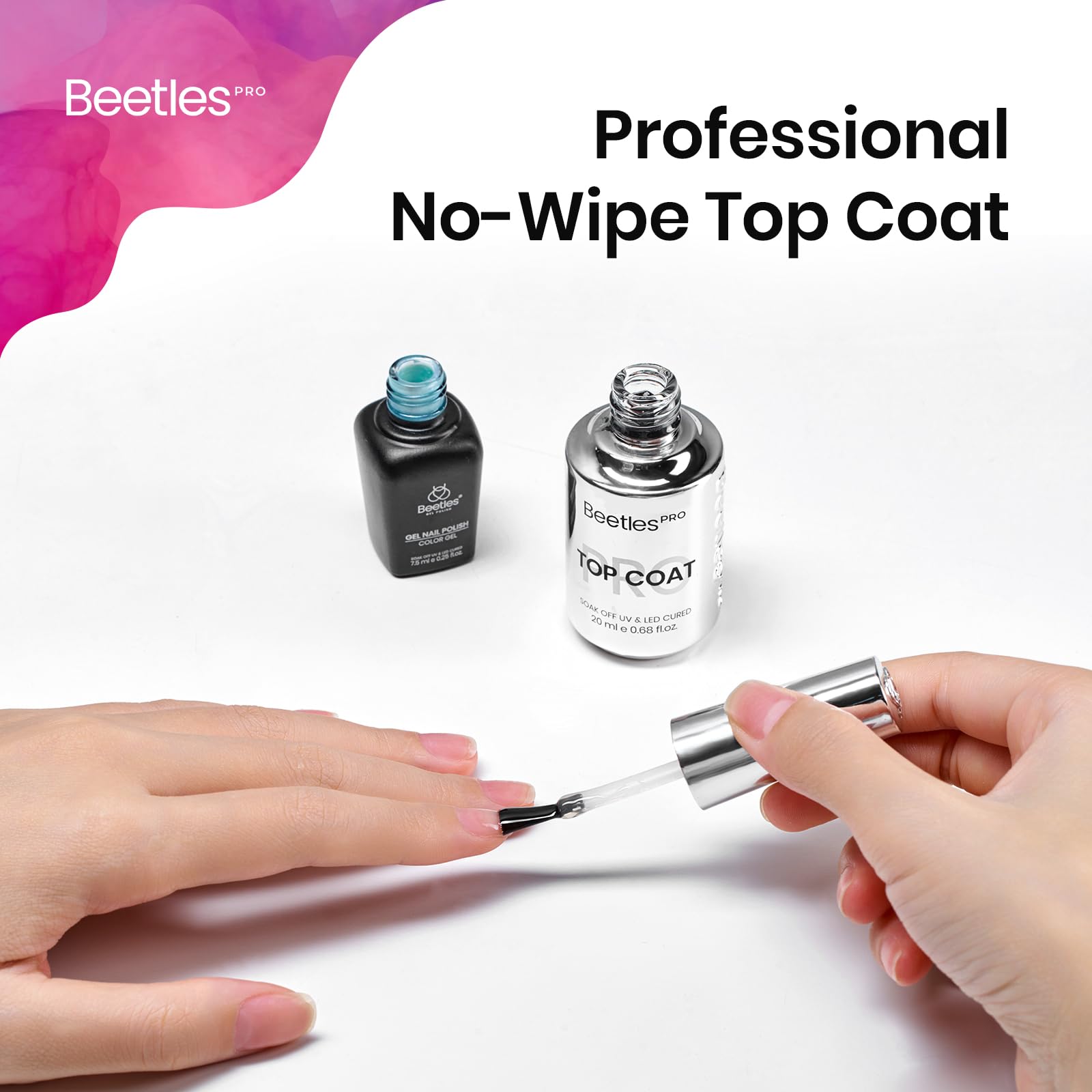 Beetles Pro Gel Top Coat seals the nail edge for durable wear