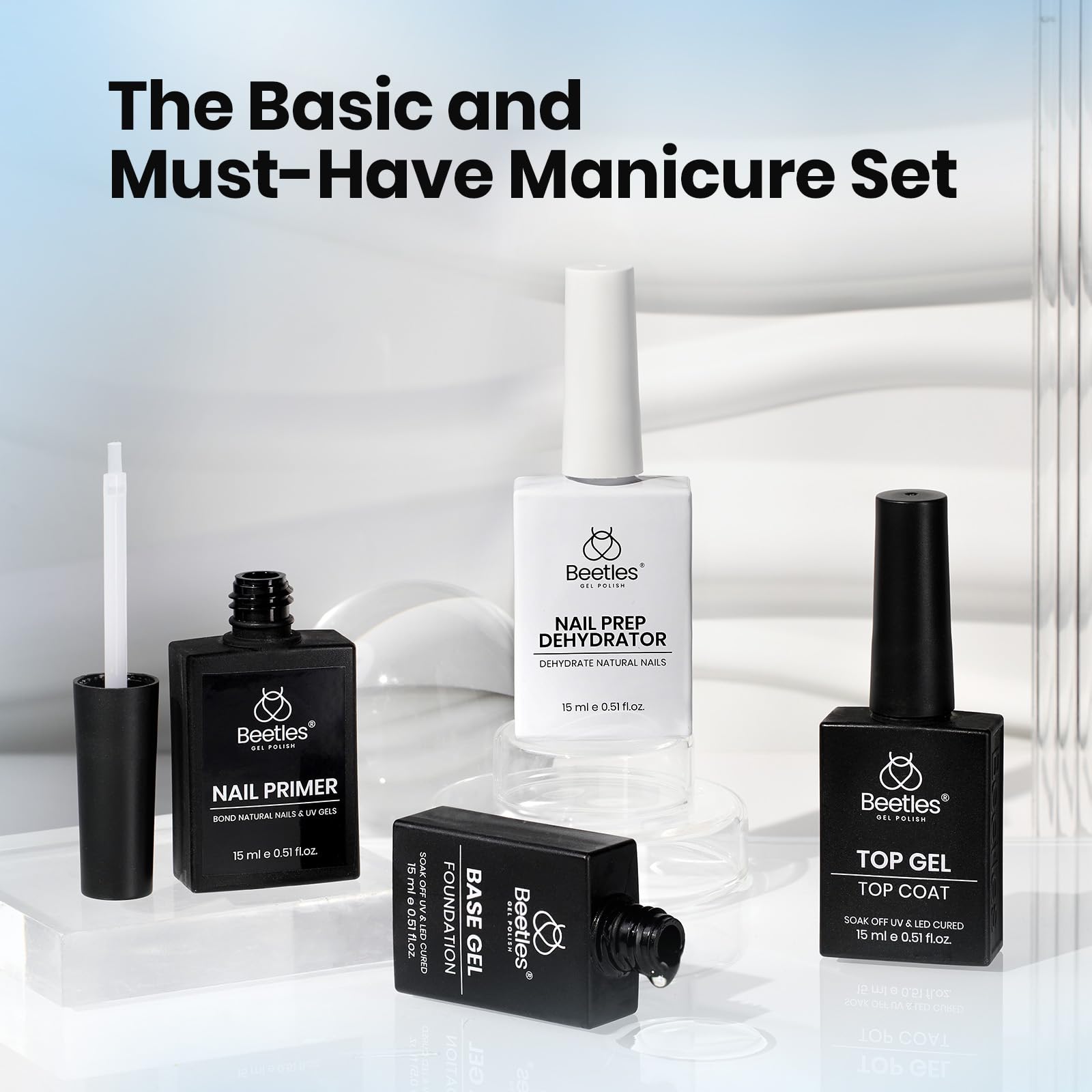 Beetles professional nail prep kit packshot, complete gel and acrylic support.