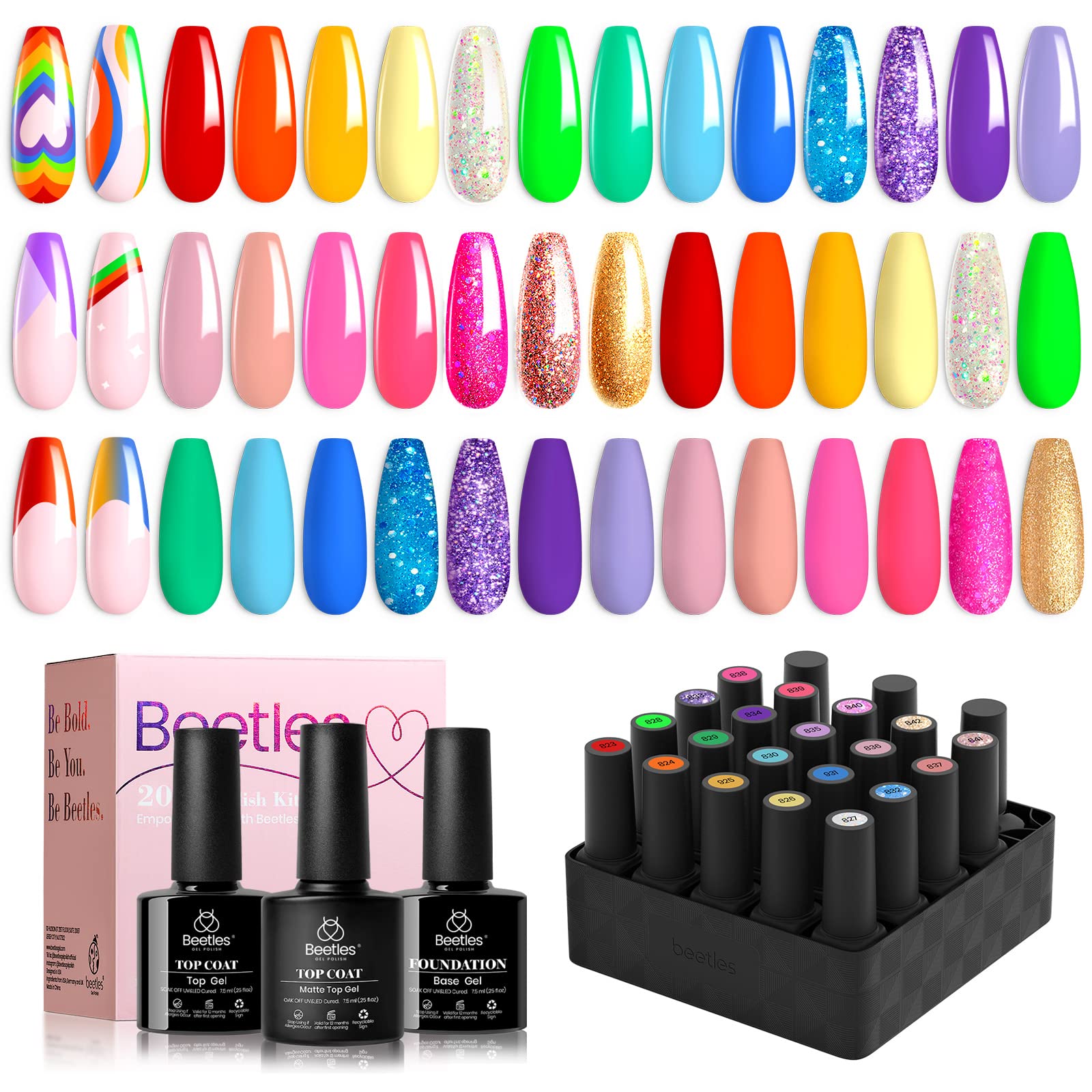 Beetles Rainbow Gel Polish Set shows 20 colors for versatile holiday and everyday nails.