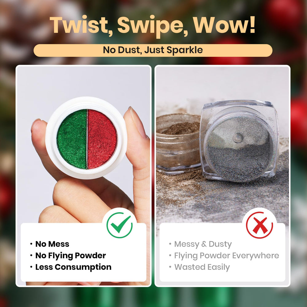 Beetles red-green mirror chrome powder on nails enables festive chrome accents
