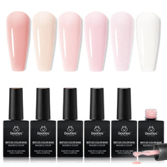 Beetles Rubber Base Gel collection in 6 nude jelly shades for versatile manicures.