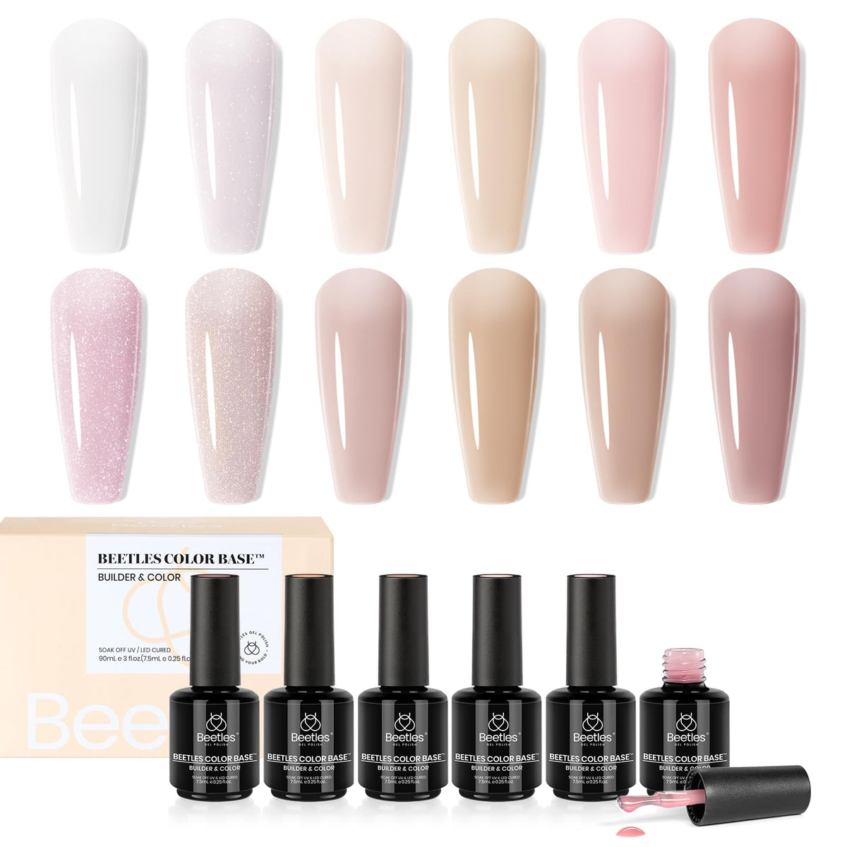 Beetles rubber base gel nude bottle for dual-color and base application.