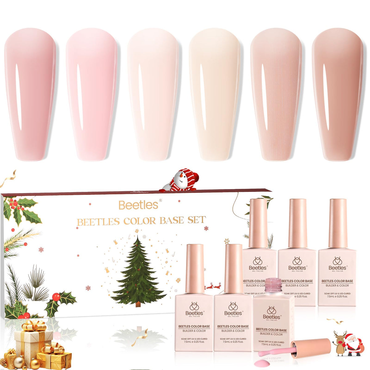 Beetles Rubber Base Gel nude packaging for holiday nails.