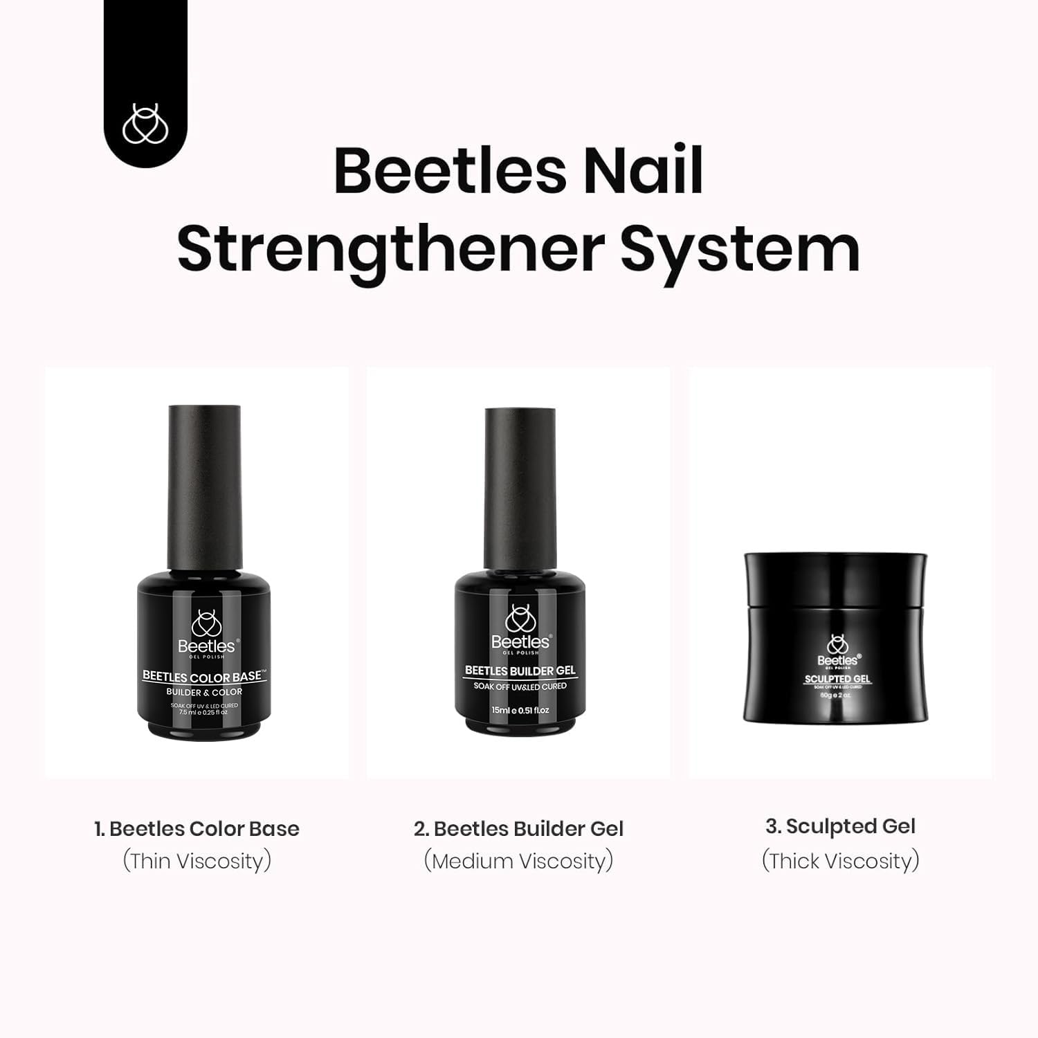 Beetles Rubber Base Gel Nude Pink LED-cure compatible for quick, even curing under lamp.