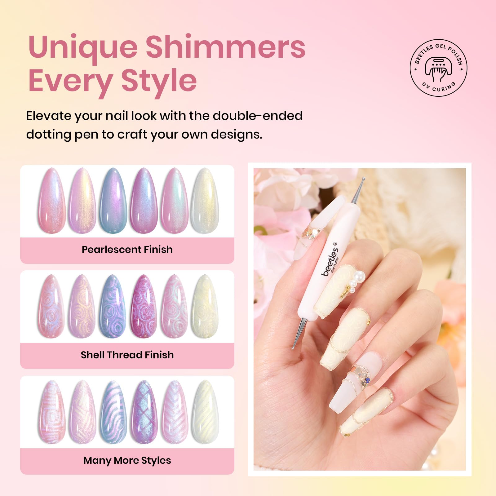 Beetles shell thread nail art feature enhances swirl and thread effects
