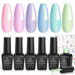 Beetles Shimmer Gel Nail Polish Set box displays six colors for vibrant manicures.