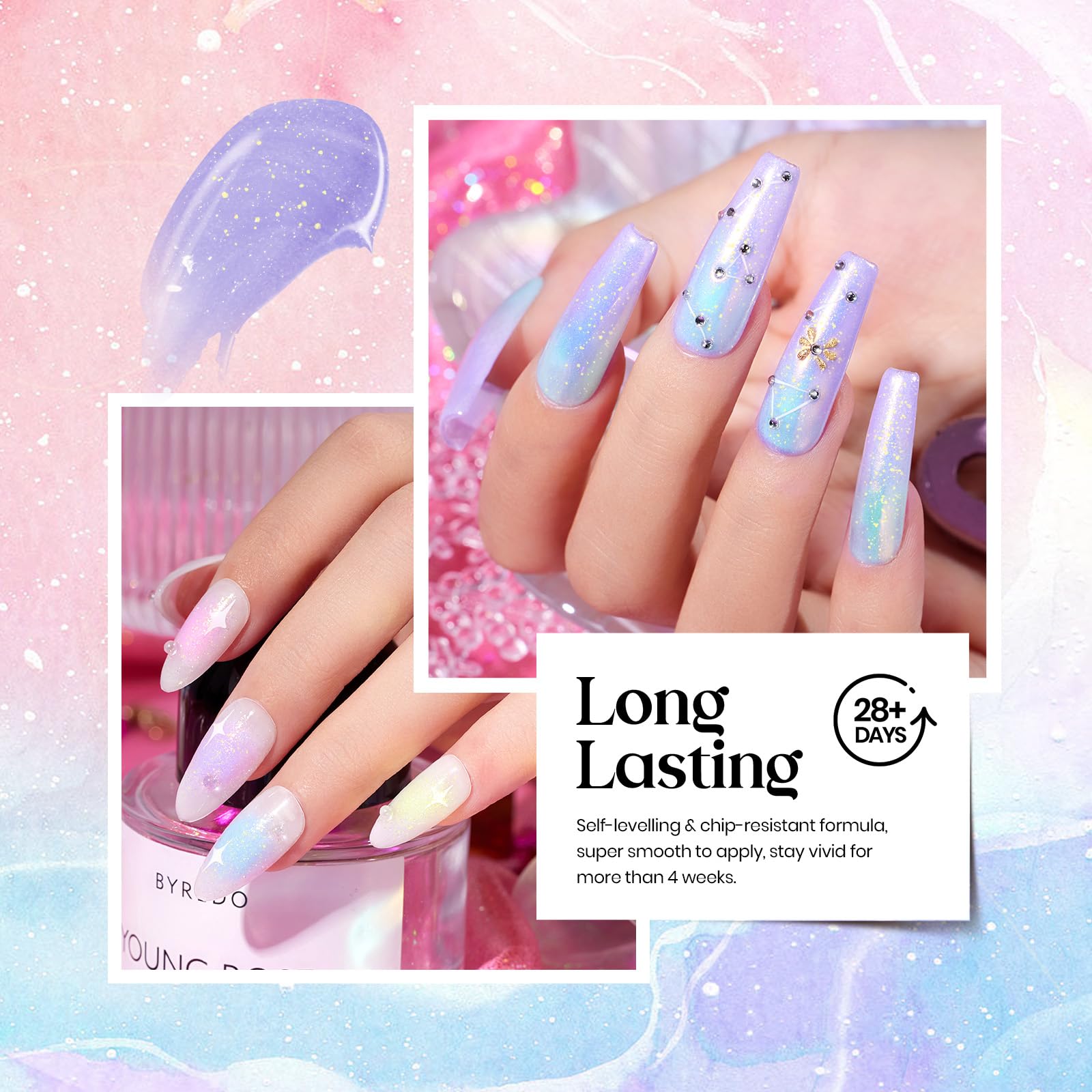 Beetles Shimmer Gel Nail Polish Set glitter finishes in pink, blue, and more.