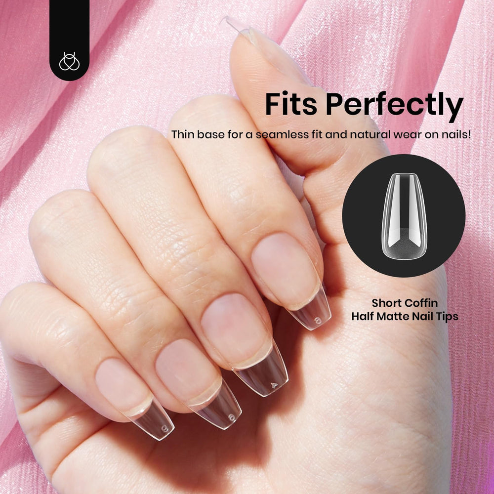 Beetles short coffin nail tips durable tips resist bending without marks.