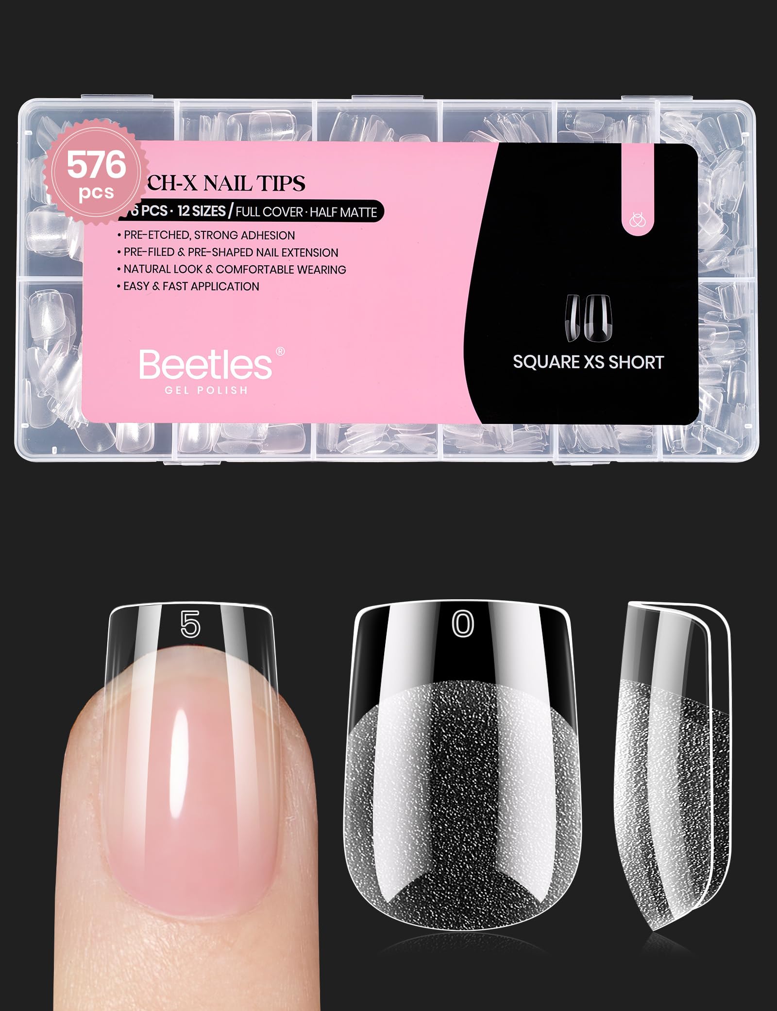 Beetles short square nail tips 576pcs for quick at-home manicures