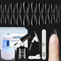 Beetles Soft Gel Nail Kit coffin tips setup with lamp for at-home manicure